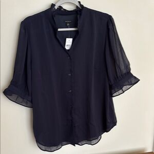 Ann Taylor Navy Sheer Blouse